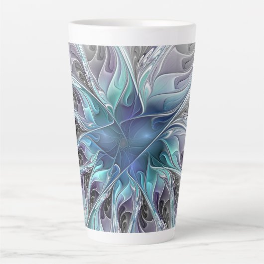 Abstracte matige bloem met blauw latte mok (Voorkant)