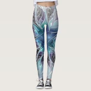Abstracte matige bloem met blauw leggings