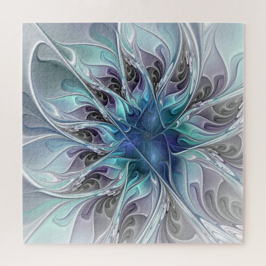 Abstracte matige bloem met blauw legpuzzel (Horizontaal)