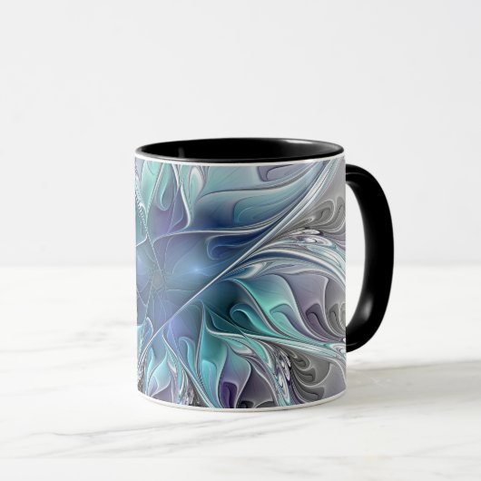 Abstracte matige bloem met blauw mok (Voorkant rechts)