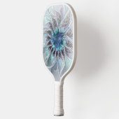 Abstracte matige bloem met blauw pickleball paddle (Links)