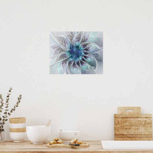Abstracte matige bloem met blauw poster (Keuken)