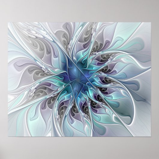 Abstracte matige bloem met blauw poster (Voorkant)
