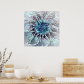 Abstracte matige bloem met blauw poster (Keuken)