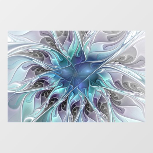 Abstracte matige bloem met blauw raamsticker (Vel)