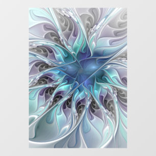 Abstracte matige bloem met blauw raamsticker