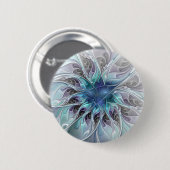 Abstracte matige bloem met blauw ronde button 5,7 cm (Voorkant /achterkant)
