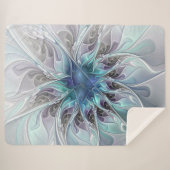 Abstracte matige bloem met blauw sherpa deken (Voorkant (horizontaal))