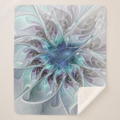 Abstracte matige bloem met blauw sherpa deken (Voorkant)