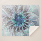 Abstracte matige bloem met blauw sherpa deken (Voorkant (horizontaal))