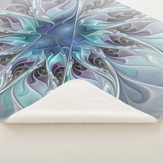 Abstracte matige bloem met blauw sherpa deken (3/4)