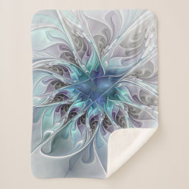 Abstracte matige bloem met blauw sherpa deken