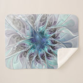 Abstracte matige bloem met blauw sherpa deken (Voorkant (horizontaal))