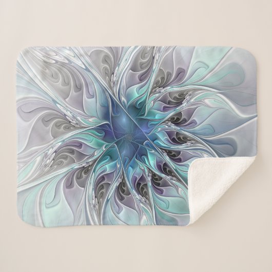 Abstracte matige bloem met blauw sherpa deken (Voorkant (horizontaal))