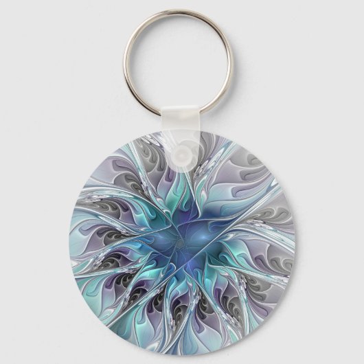 Abstracte matige bloem met blauw sleutelhanger (Voorkant)