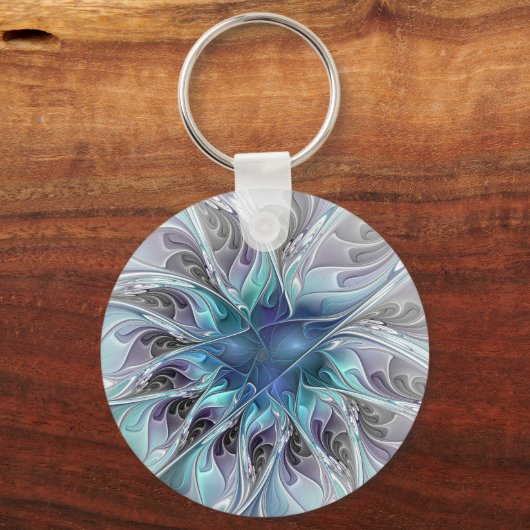 Abstracte matige bloem met blauw sleutelhanger (Voorkant)