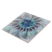 Abstracte matige bloem met blauw tegeltje (Zijkant)