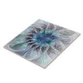 Abstracte matige bloem met blauw tegeltje (Zijkant)