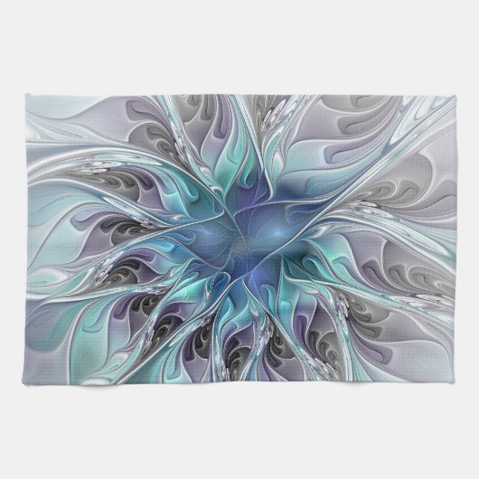 Abstracte matige bloem met blauw theedoek (Horizontaal)