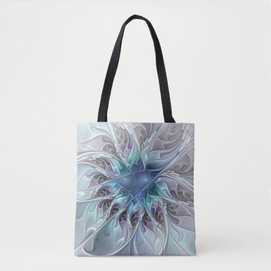 Abstracte matige bloem met blauw tote bag (Voorkant)