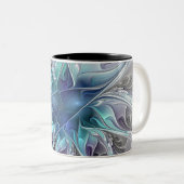 Abstracte matige bloem met blauw tweekleurige koffiemok (Voorkant rechts)