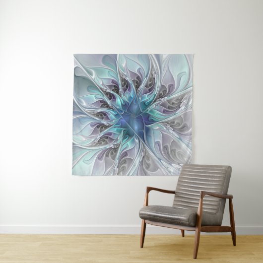 Abstracte matige bloem met blauw wandkleed (In Situ (horizontaal))