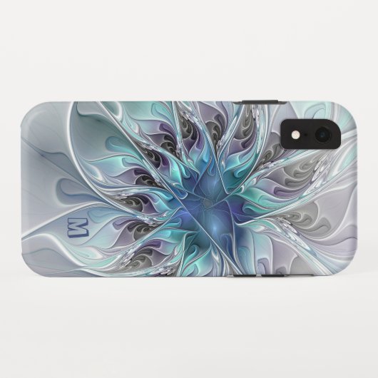 Abstracte matige fractale ventilator met blauw mon Case-Mate iPhone case (Achterkant (horizontaal))