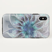 Abstracte matige fractale ventilator met blauw mon Case-Mate iPhone case (Achterkant (horizontaal))