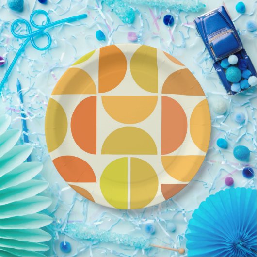 Abstracte medio-eeuwse moderne cirkels oranje geel papieren bordje (Feest)