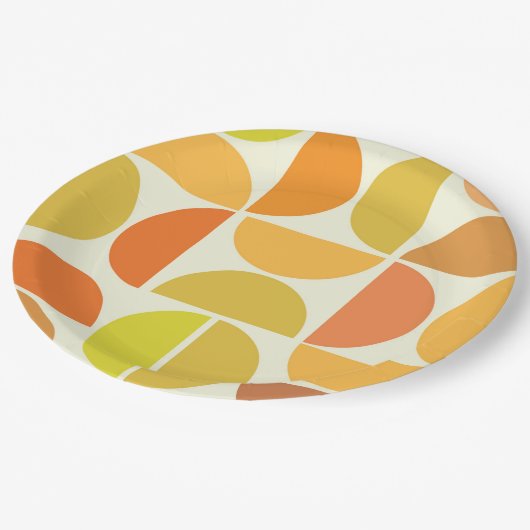 Abstracte medio-eeuwse moderne cirkels oranje geel papieren bordje (Gekanteld)