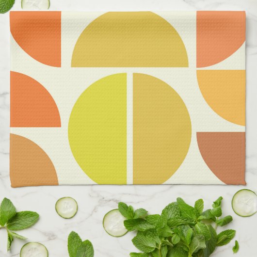 Abstracte medio-eeuwse moderne cirkels oranje geel theedoek (Gevouwen)