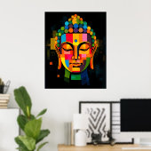 Abstracte mediterende Boeddha moderne kunst schild Poster (Thuiskantoor)