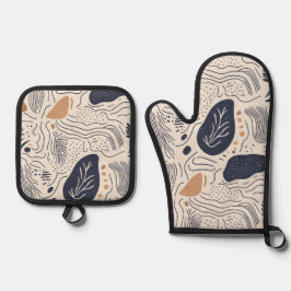 Abstracte mediterrane kunst ovenwant & pannenlap set