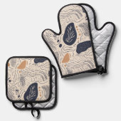 Abstracte mediterrane kunst ovenwant & pannenlap set (Voorkant / Achterkant)