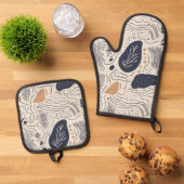 Abstracte mediterrane kunst ovenwant & pannenlap set (Top down)