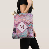 Abstracte meerkleuren Zig Zag Stripes Tote Bag (Dichtbij)