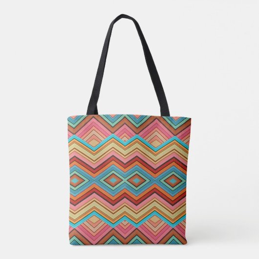 Abstracte meerkleuren Zig Zag Stripes Tote Bag (Achterkant)
