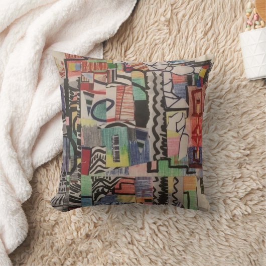Abstracte meerkleurige collage kussen (Deken)