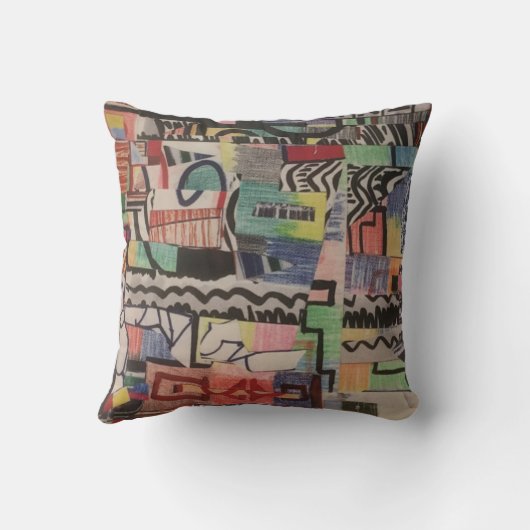Abstracte meerkleurige collage kussen (Achterkant)