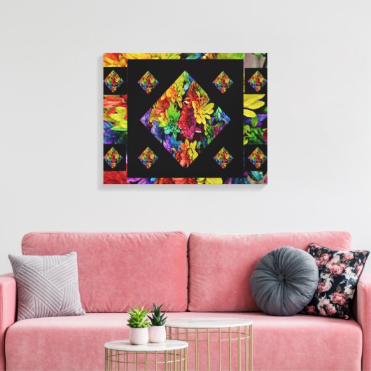 Abstracte, meerkleurige Floral Art (20 x 16) Canvas Afdruk (Insitu (Woonkamer))