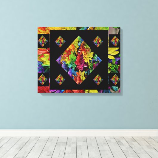 Abstracte, meerkleurige Floral Art (20 x 16) Canvas Afdruk (Insitu (Houten vloer))