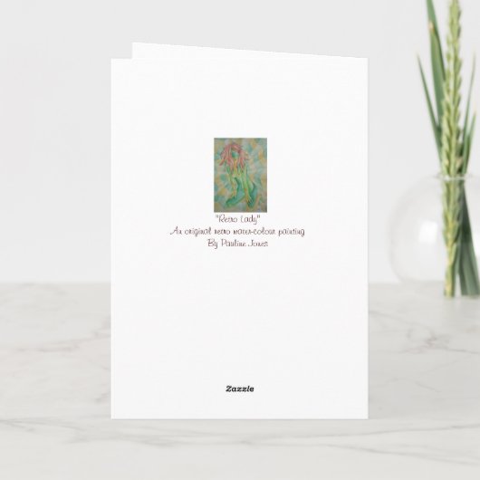 abstracte meerkleurige groenvormende dame retro kaart (Achterkant)
