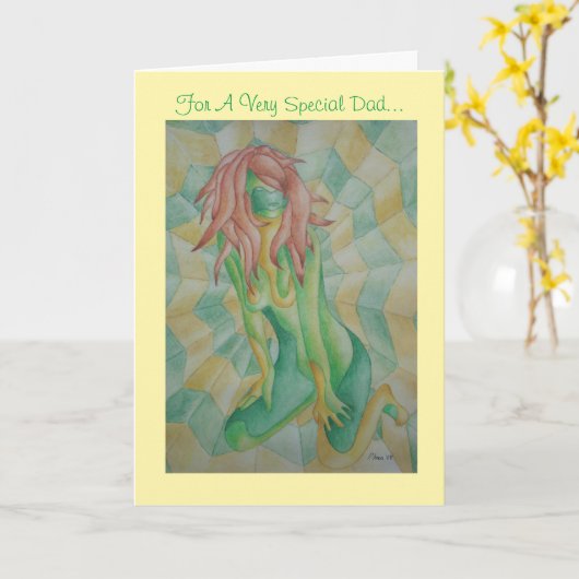 abstracte meerkleurige groenvormende dame retro kaart (Gele Bloem)