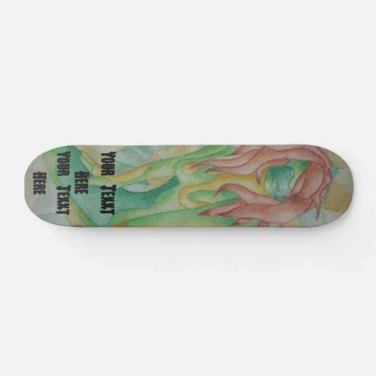 abstracte meerkleurige groenvormende dame retro skateboard (Horizontaal)