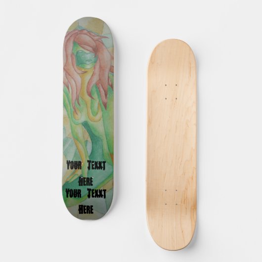 abstracte meerkleurige groenvormende dame retro skateboard (Voorkant)