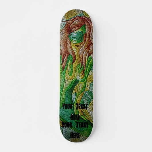 abstracte meerkleurige groenvormende dame retro skateboard (Voorkant)