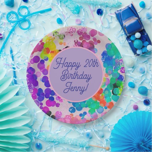 Abstracte meerkleurige Happy Birthday Bokeh Bubble Papieren Bordje (Feest)