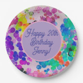 Abstracte meerkleurige Happy Birthday Bokeh Bubble Papieren Bordje (Voorkant)