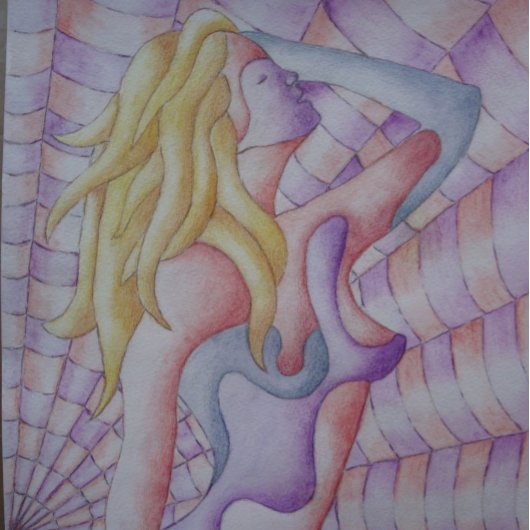 abstracte meerkleurige roze pooiemdame retro legpuzzel