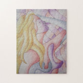 abstracte meerkleurige roze pooiemdame retro legpuzzel (Verticaal)